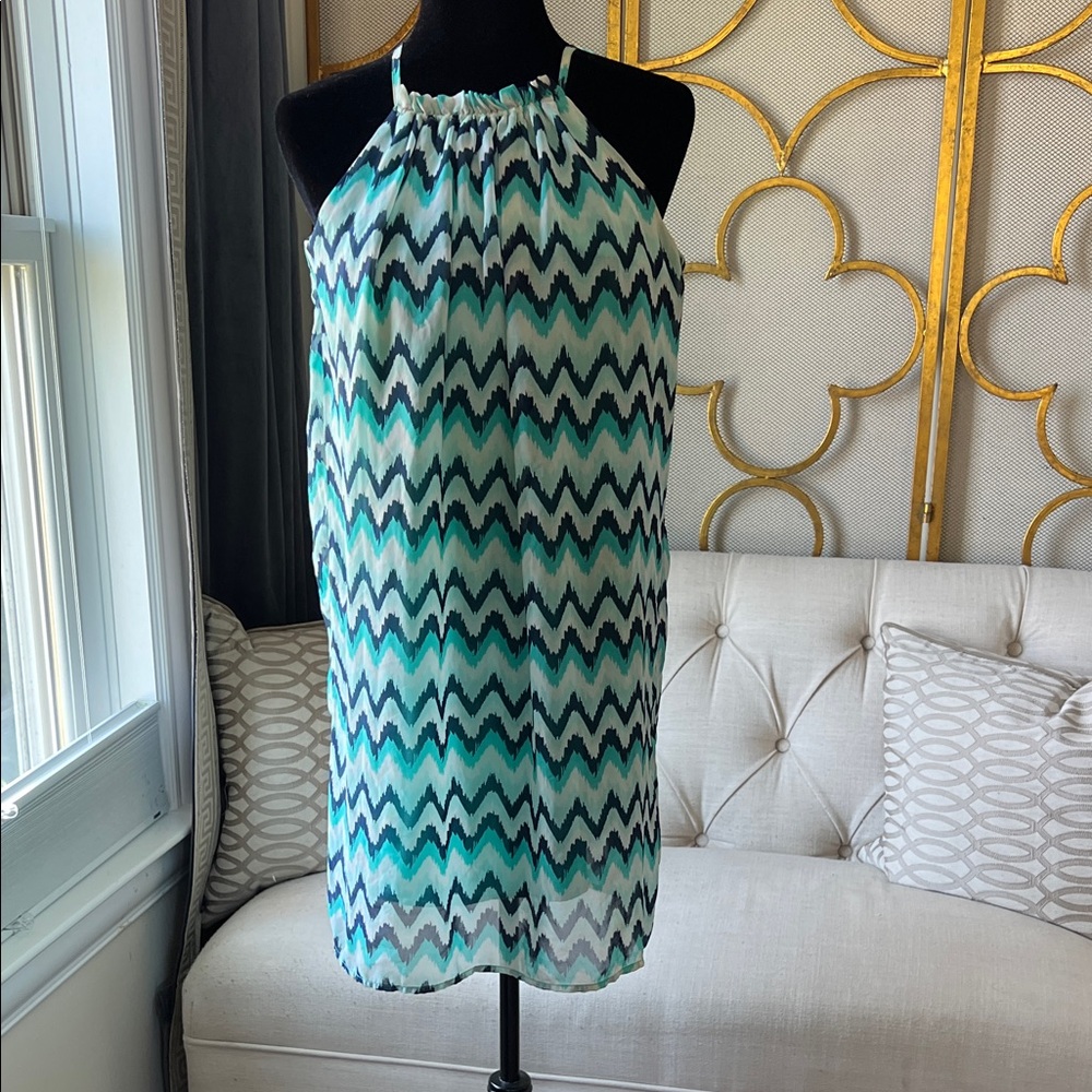 Tacera Chevron Midi Dress - Blue and Green